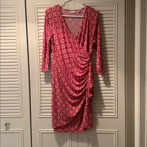 Red pattern faux wrap dress